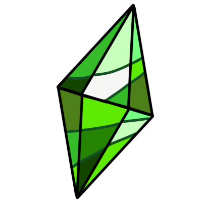 a crystal shaped like a long diamond in different shades of green at a slight angle.